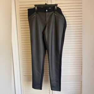 Mossimo Black Faux Leather Pants Size 14 With Zipper Accent & Stretch Back Panel